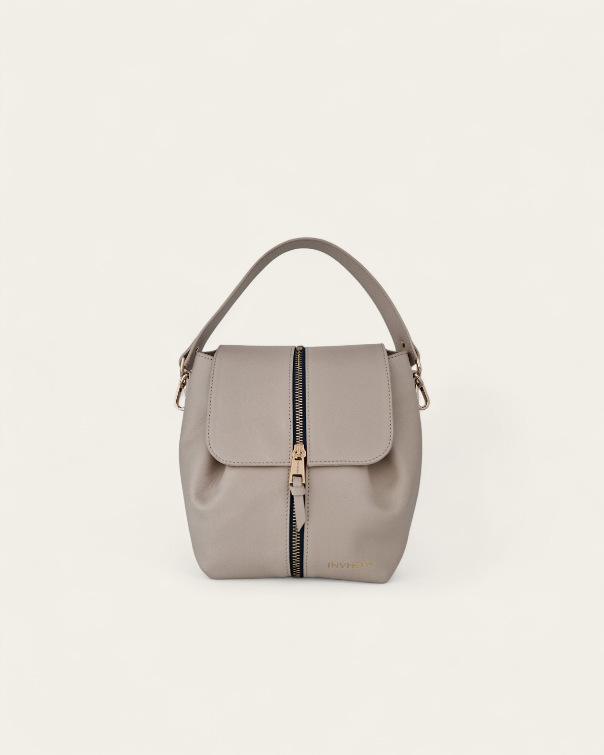 Sac à main modulable Invhera en cuir lisse de couleur Beige LWG d'Italie fabriqué au Portugal 