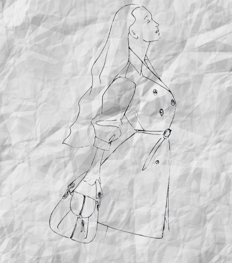 Dessin d'une Femme libre portant un sac KISS de chez INVHERA